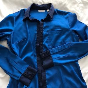 Long sleeve button up silky blouse